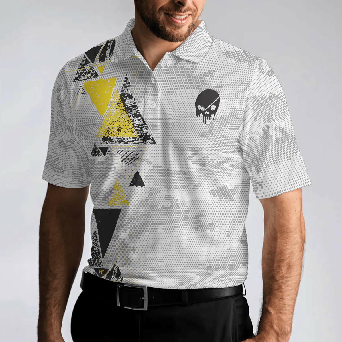 Men Golf Polo Shirt - Golf Instructions Triangle And Camouflage Pattern Polo Shirt, Skull Men Polo Shirt, Best Gift For Men Golfers - Image 5