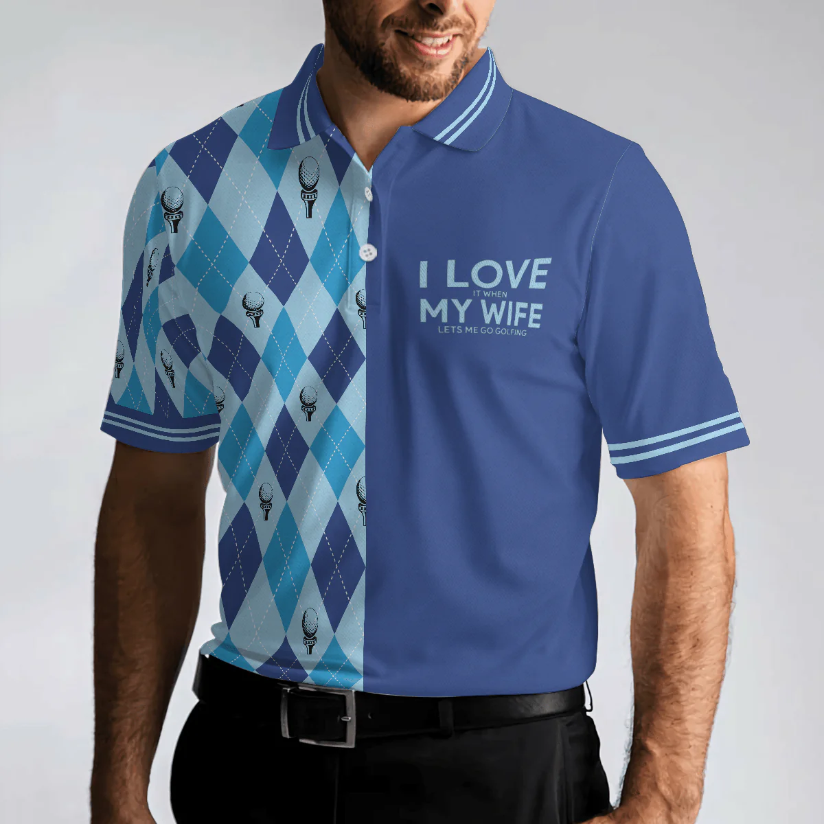 Men Golf Polo Shirt - Golf Men Polo Shirt, I Love It When My Wife Lets Me Go Golfing Men Polo Shirt, Seamless Pattern Husband Golf Shirt For Men - Image 4