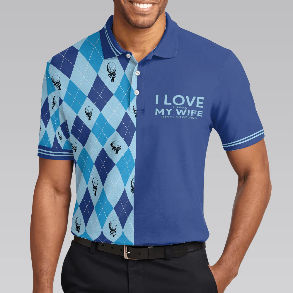 Men Golf Polo Shirt - Golf Men Polo Shirt, I Love It When My Wife Lets Me Go Golfing Men Polo Shirt, Seamless Pattern Husband Golf Shirt For Men - Image 5