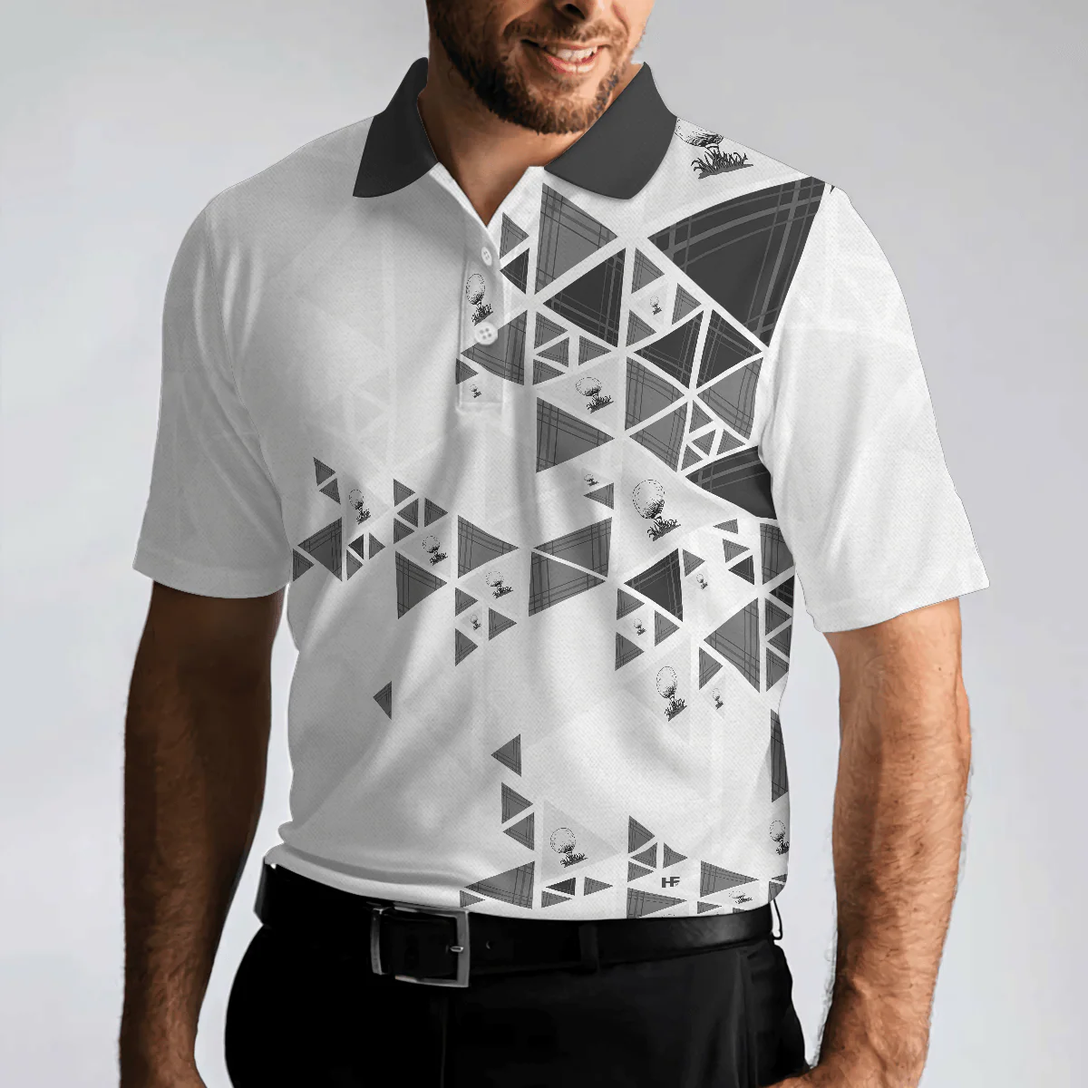 Men Golf Polo Shirt - Golf Pattern On Par For 50 Years Men Polo Shirt, Black And White Polo Shirt, Best Golf Shirt For Men, Golfers - Image 5
