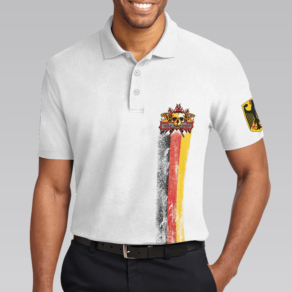 Men Golf Polo Shirt - Golf Skull German Flag Polo Shirt, Black Wet Paint Skull Polo Shirt, Germany Golf Shirt For Men, Golfers - Image 4
