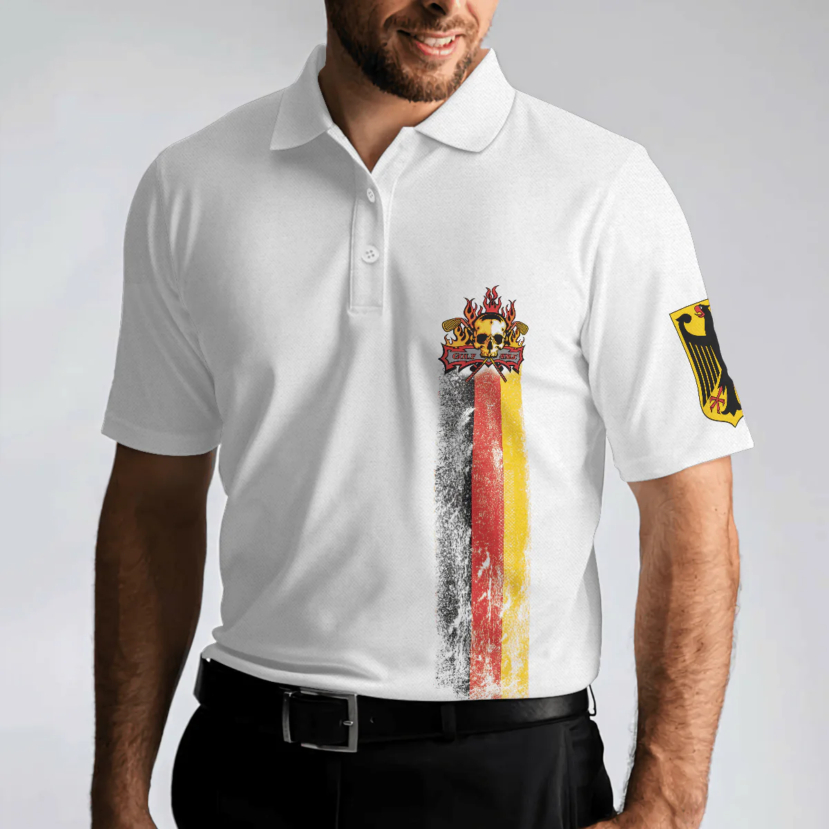 Men Golf Polo Shirt - Golf Skull German Flag Polo Shirt, Black Wet Paint Skull Polo Shirt, Germany Golf Shirt For Men, Golfers - Image 5