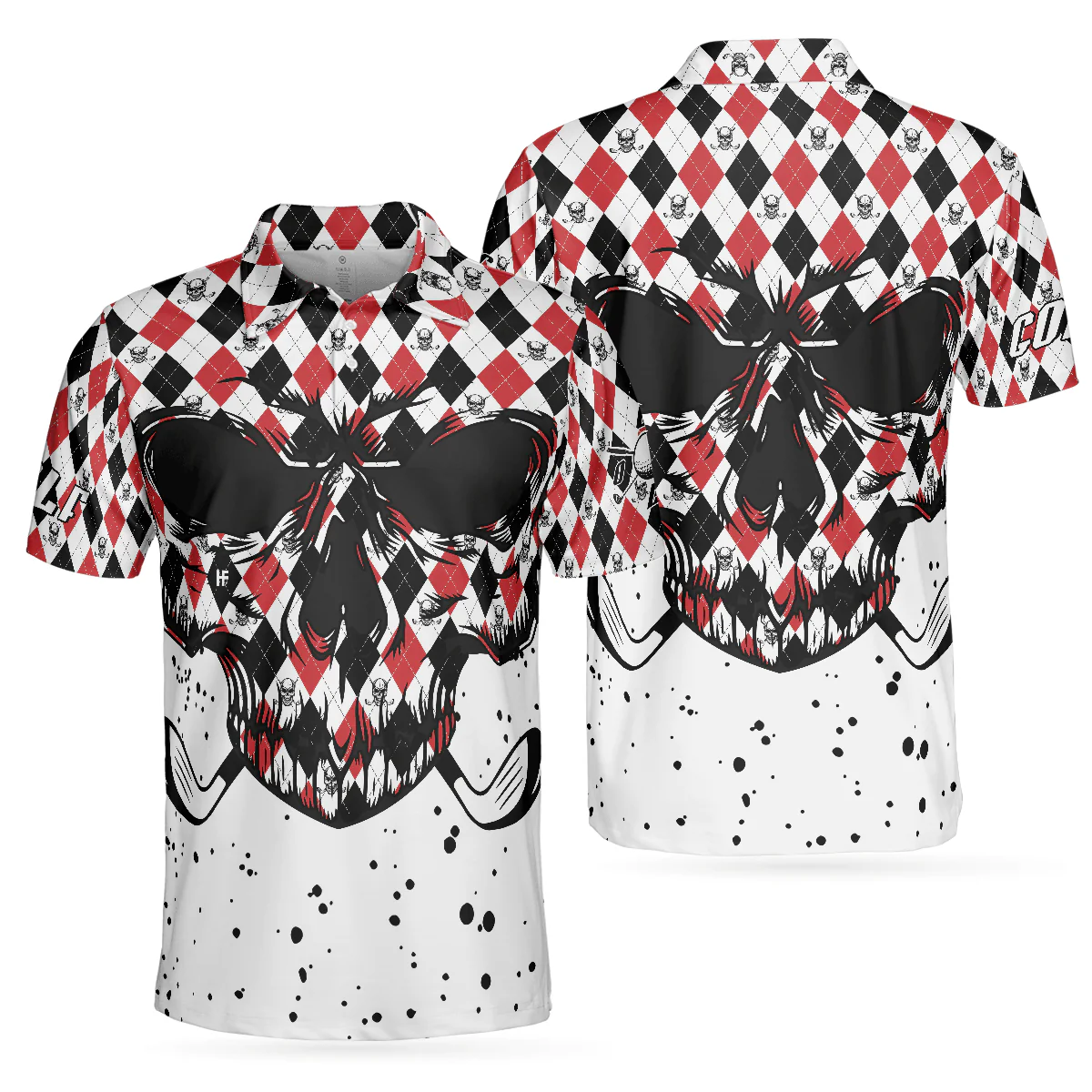 Men Golf Polo Shirt - Golf Skull Red Black And White Pattern Polo Shirt, Argyle Pattern Polo Shirt, Best Golf Shirt For Men, Golfers