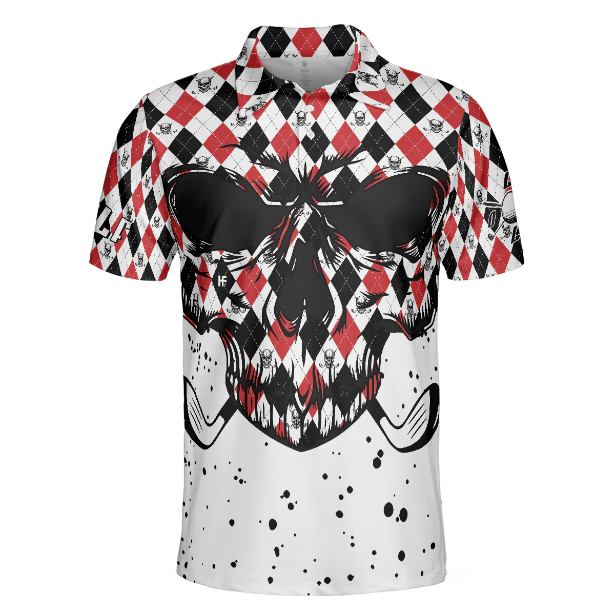 Men Golf Polo Shirt - Golf Skull Red Black And White Pattern Polo Shirt, Argyle Pattern Polo Shirt, Best Golf Shirt For Men, Golfers - Image 3