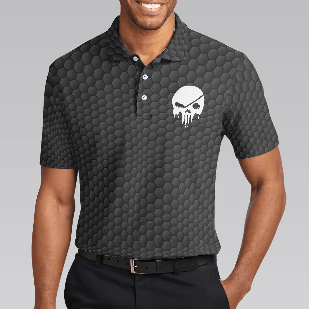 Men Golf Polo Shirt - Golf Some Grandpas Polo Shirt, Black Golf Seamless Pattern Skeleton Golfer Skull Golf Shirt For Men, Golfers - Image 4