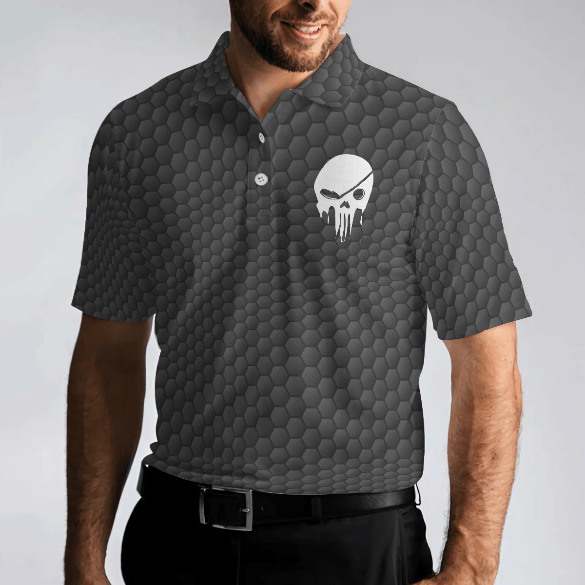 Men Golf Polo Shirt - Golf Some Grandpas Polo Shirt, Black Golf Seamless Pattern Skeleton Golfer Skull Golf Shirt For Men, Golfers - Image 5