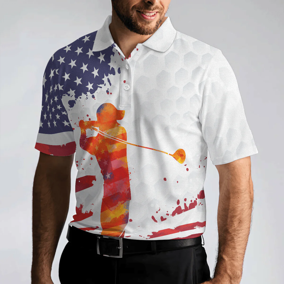 Men Golf Polo Shirt - Golf Swing Abstract with American Flag Men Polo Shirt - Best Gift For Golf Lovers, Golfers - Image 4