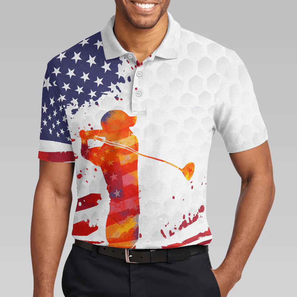 Men Golf Polo Shirt - Golf Swing Abstract with American Flag Men Polo Shirt - Best Gift For Golf Lovers, Golfers - Image 5