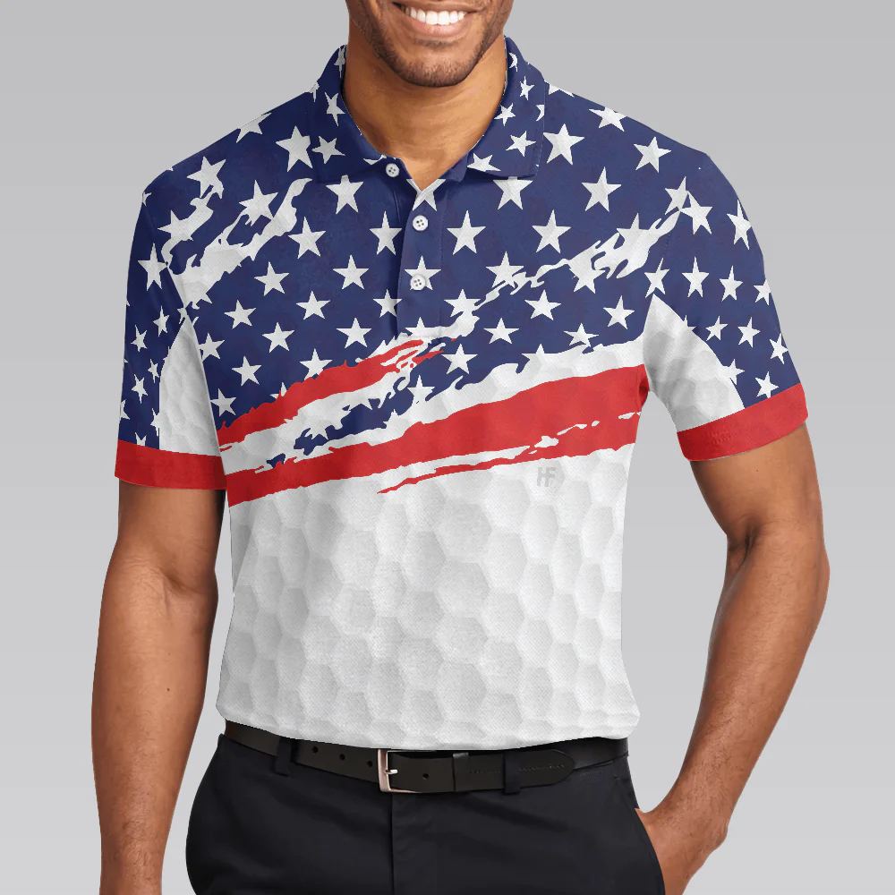 Men Golf Polo Shirt - Golf Texture USA Men Golf Polo Shirt - Perfect Polo Shirt For Men, Golfers - Image 4