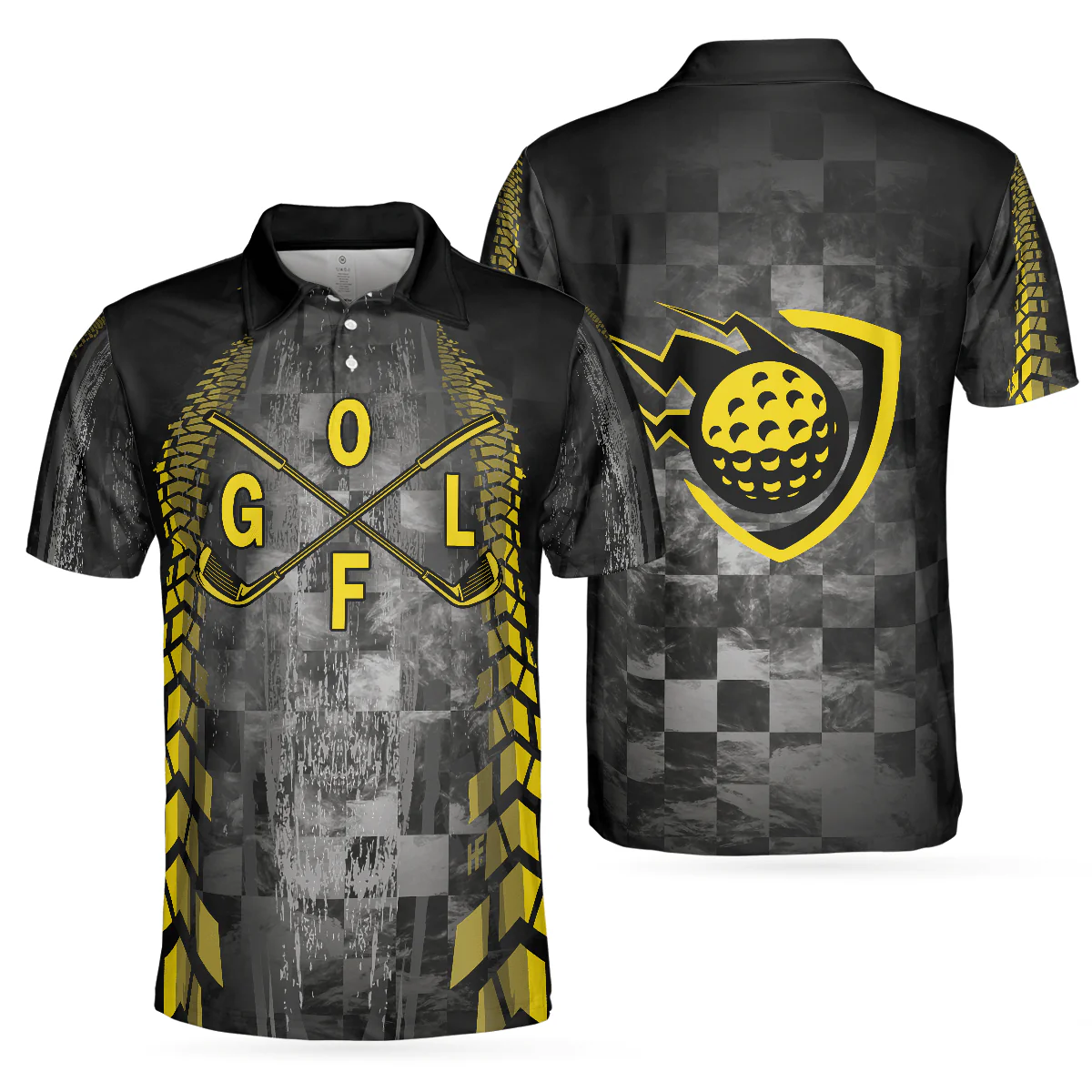 Men Golf Polo Shirt - Golf Yellow Pattern Men Polo Shirt, Checker Pattern Racing Polo Shirt, Best Golf Shirt For Men, Best Gift For Golfers