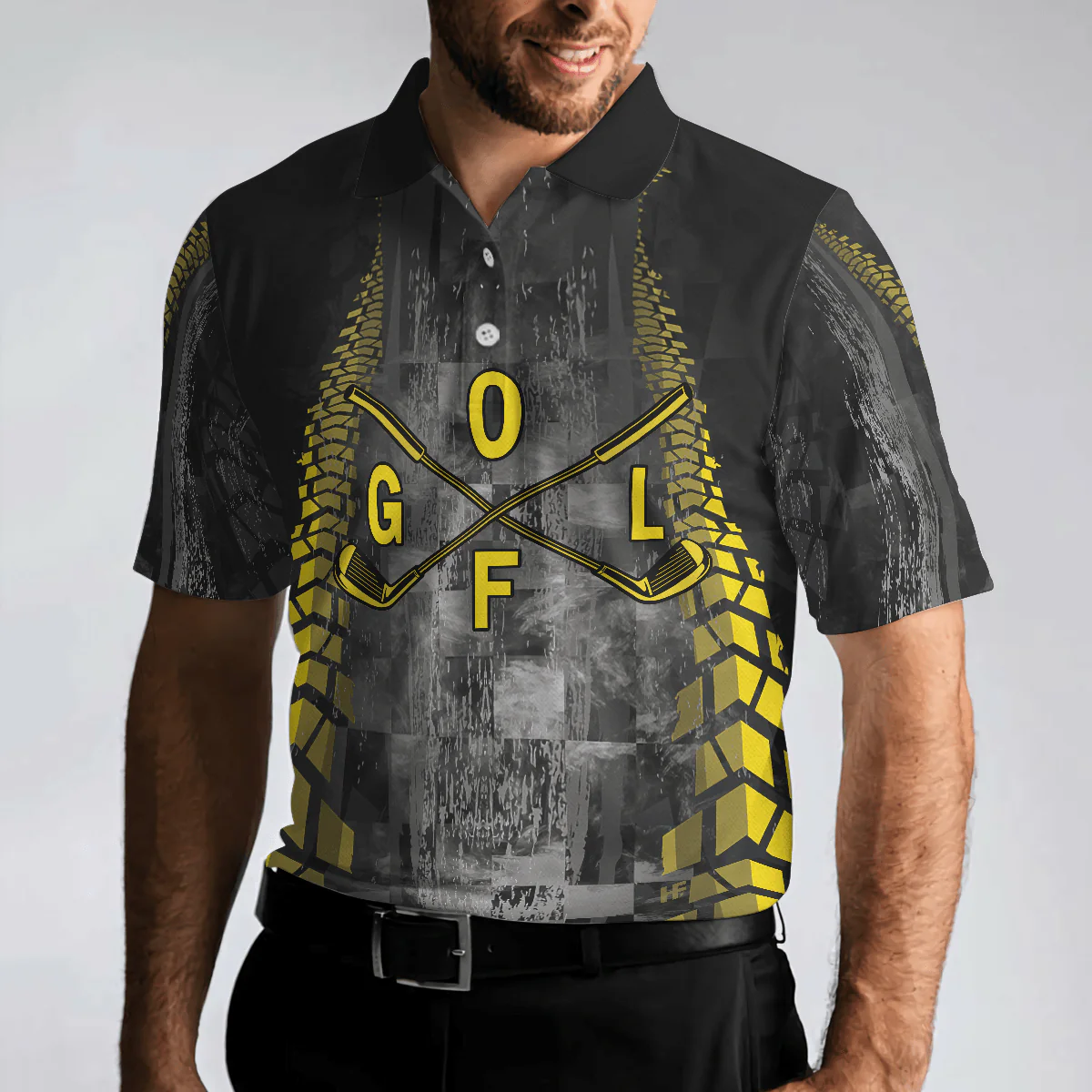 Men Golf Polo Shirt - Golf Yellow Pattern Men Polo Shirt, Checker Pattern Racing Polo Shirt, Best Golf Shirt For Men, Best Gift For Golfers - Image 5