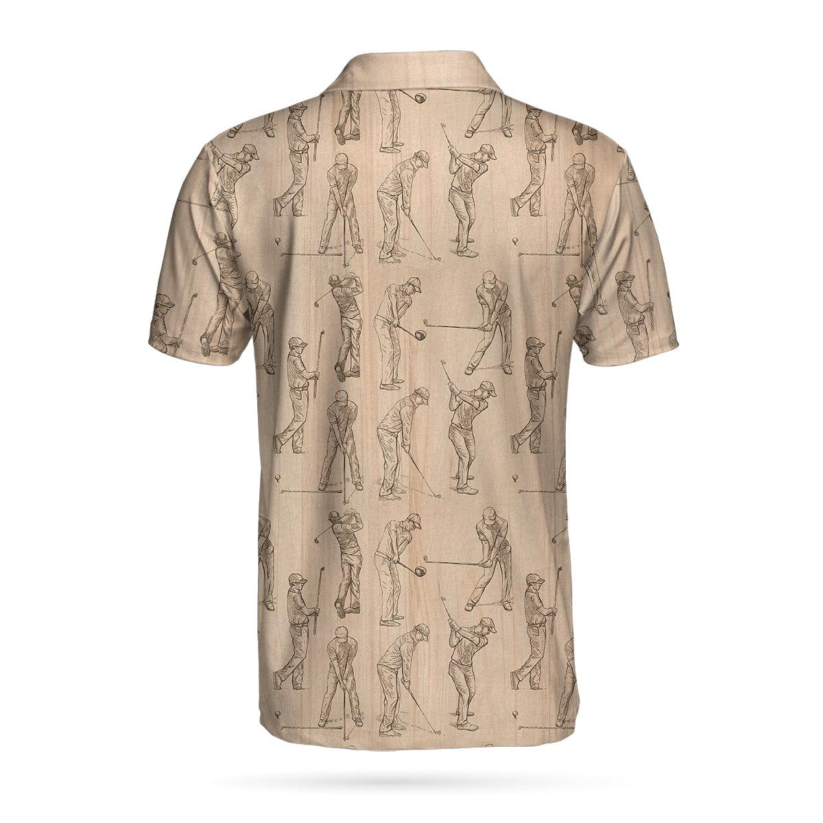 Men Golf Polo Shirt - Golfer Pencil Painting Men Polo Shirt, Golfer Sketching Pattern Polo Shirt, Best Golf Shirt For Men, Best Gift For Golfers - Image 2