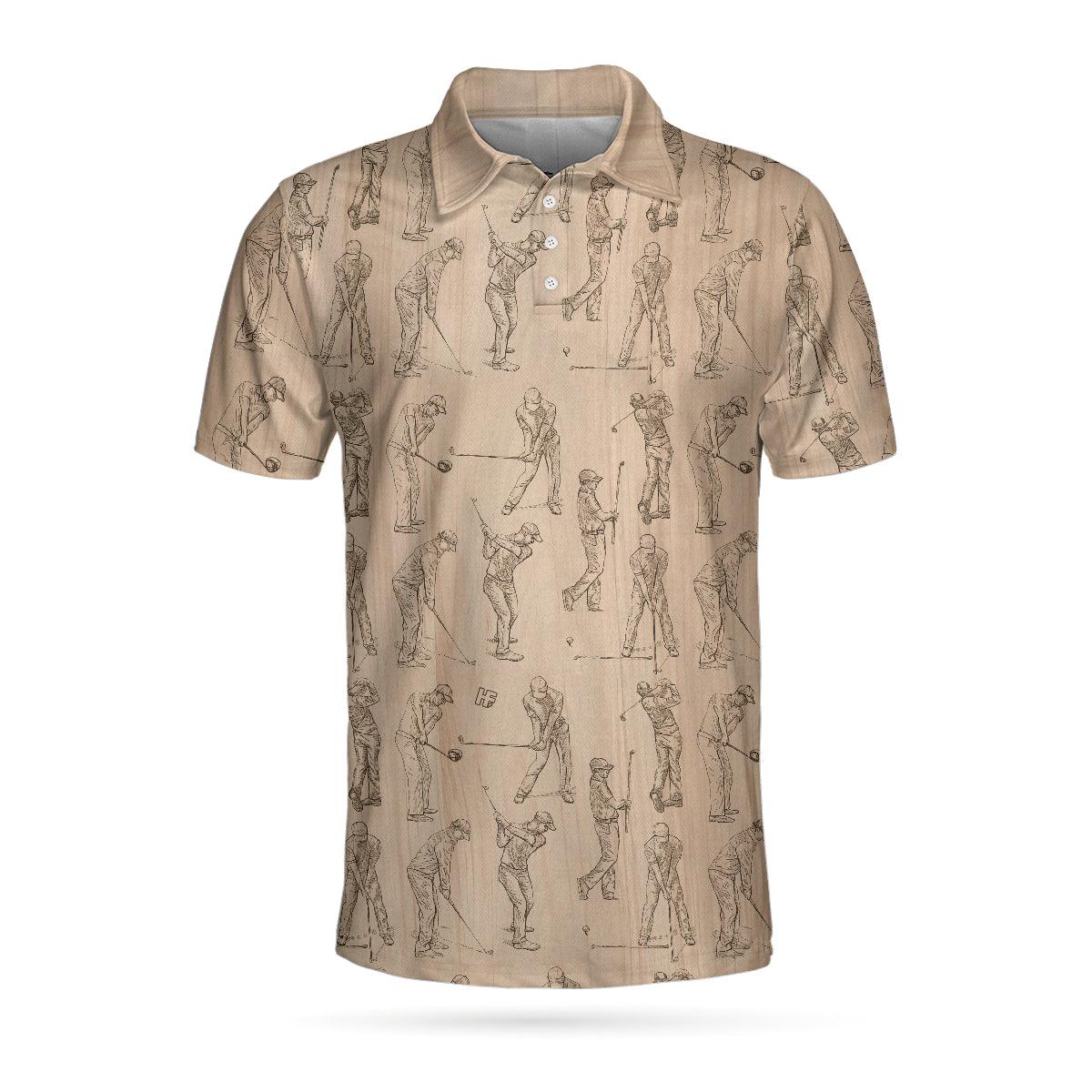 Men Golf Polo Shirt - Golfer Pencil Painting Men Polo Shirt, Golfer Sketching Pattern Polo Shirt, Best Golf Shirt For Men, Best Gift For Golfers - Image 3