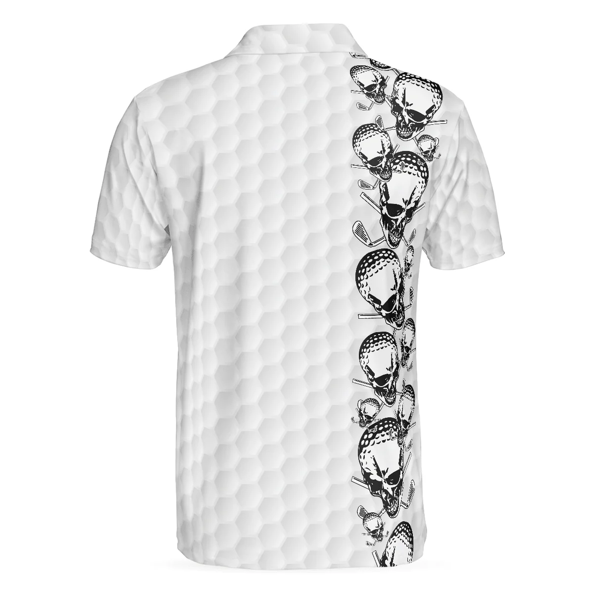 Men Golf Polo Shirt - Golfing Skull Golf Ball And Clubs, Golf Pattern Polo Shirt, Black And White Men Golf Polo Shirt - Perfect Polo Shirt For Men, Golfers - Image 2