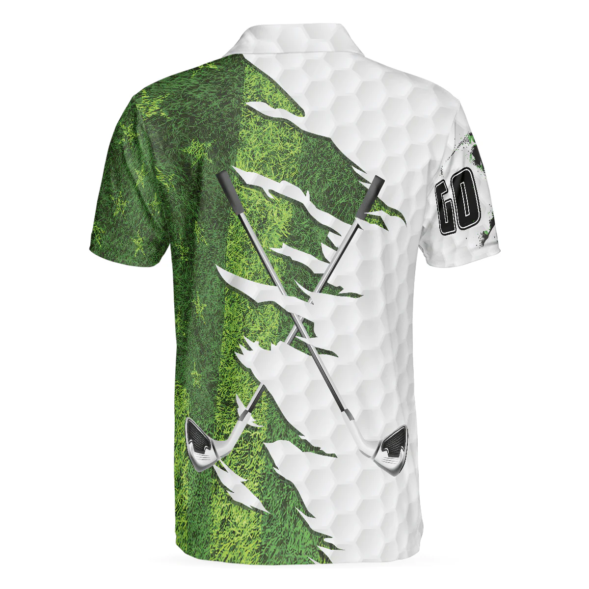 Men Golf Polo Shirt - Green American Flag Men Polo Shirt, Golf Ripped Clubs & Course American Golfer Polo Shirt, Patriotic Golf Shirt For Men - Image 2