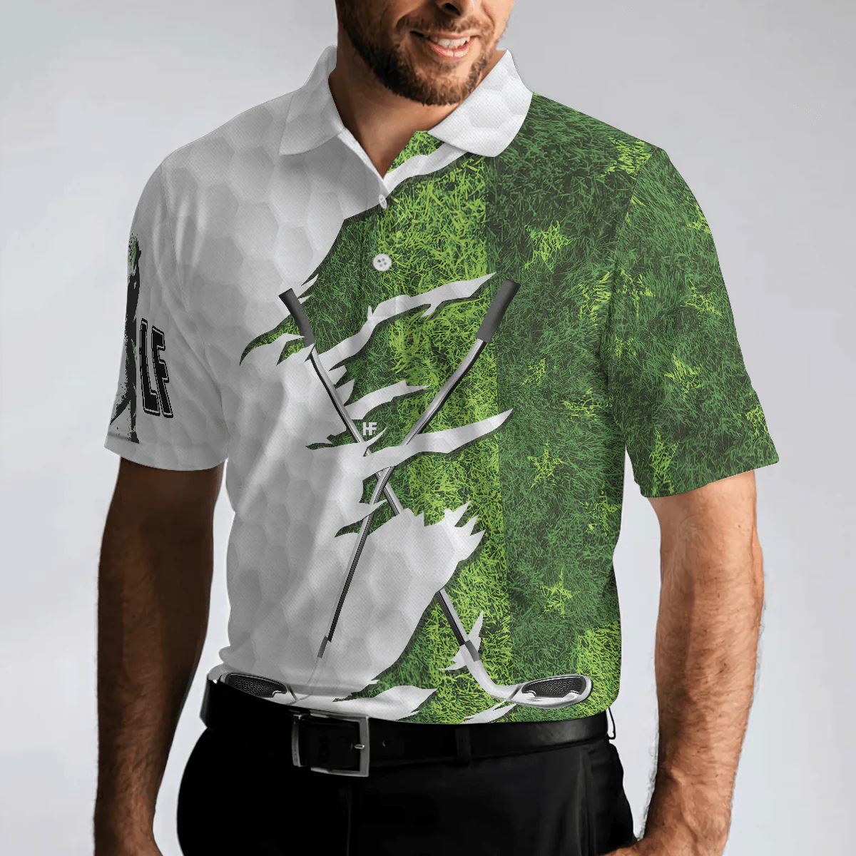 Men Golf Polo Shirt - Green American Flag Men Polo Shirt, Golf Ripped Clubs & Course American Golfer Polo Shirt, Patriotic Golf Shirt For Men - Image 4