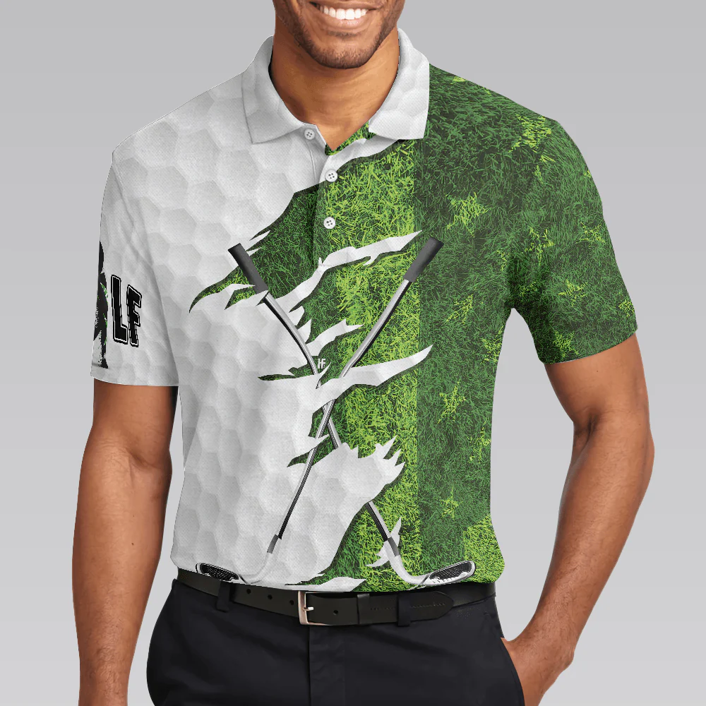 Men Golf Polo Shirt - Green American Flag Men Polo Shirt, Golf Ripped Clubs & Course American Golfer Polo Shirt, Patriotic Golf Shirt For Men - Image 5