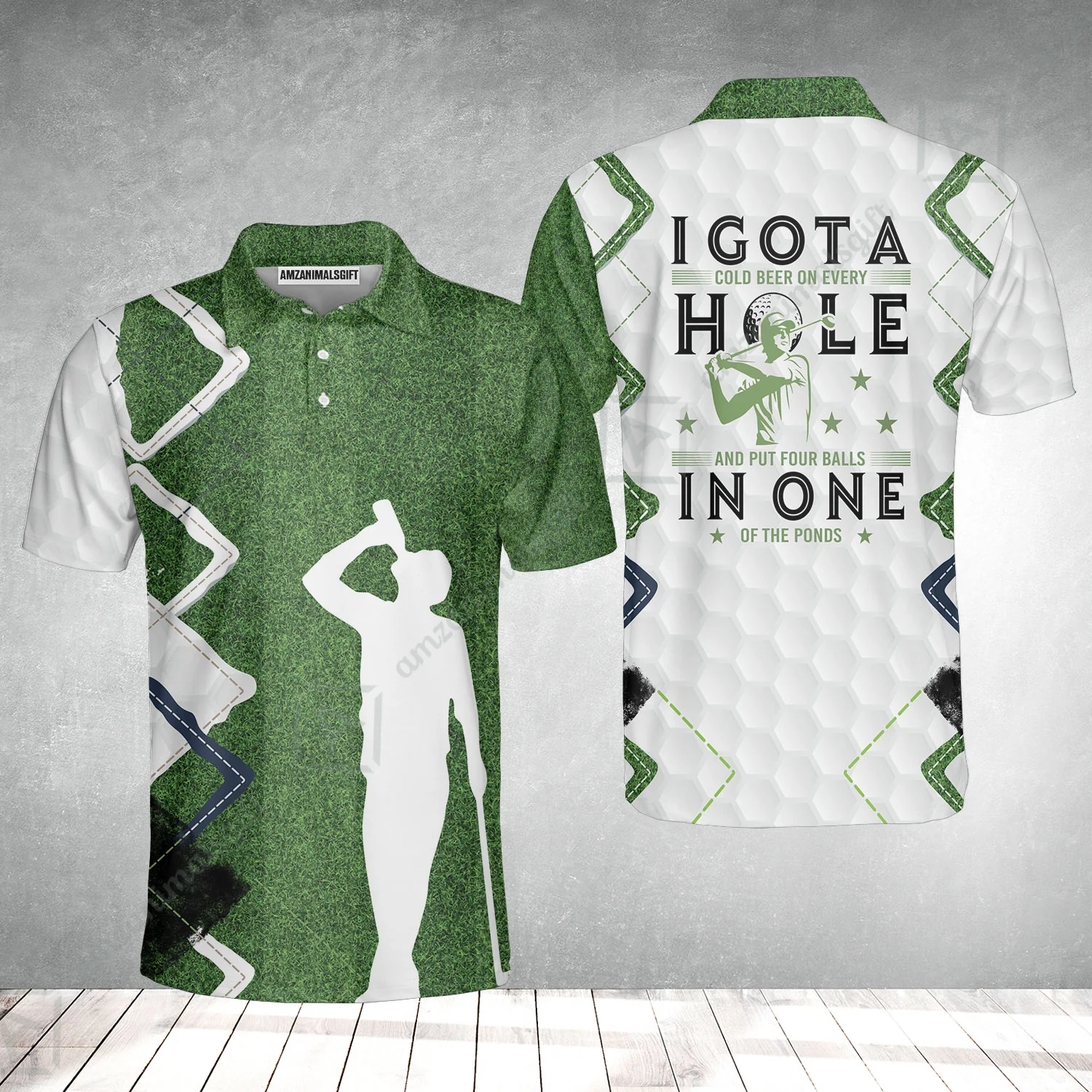 Men Golf Polo Shirt - Green Argyle Golf Men Polo Shirt, I Got A Cold Beer On Every Hole In One Men Golf Polo Shirt - Image 2