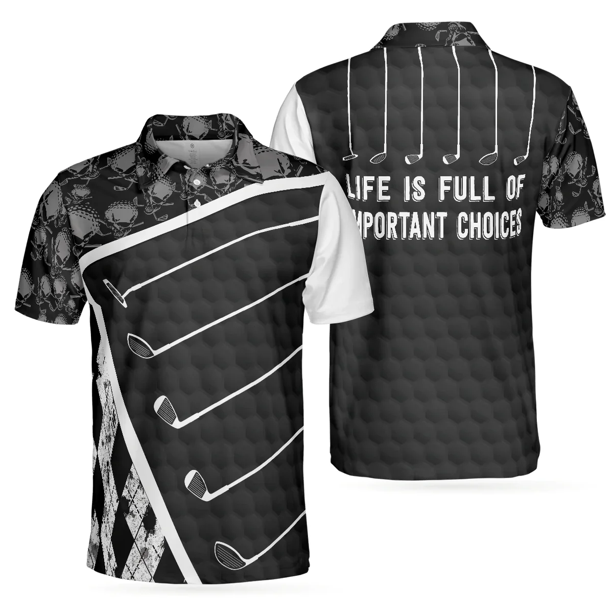 Men Golf Polo Shirt - Life Is Full Of Important Choices, Black And White Skull Men Golf Polo Shirt - Perfect Polo Shirt For Men, Golfers
