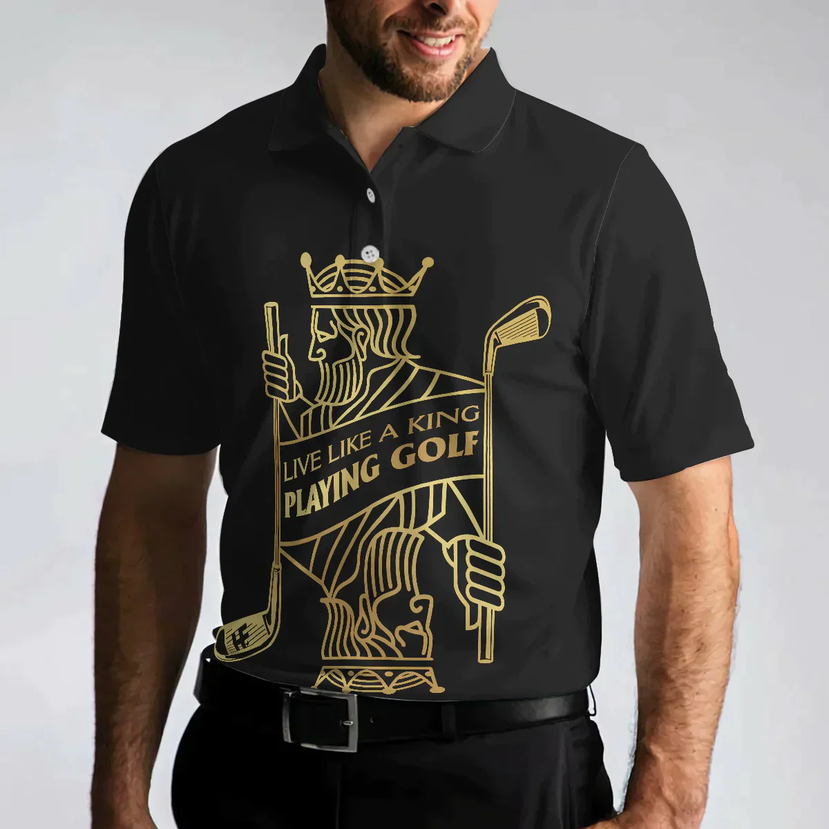 Men Golf Polo Shirt - Live Like A King Playing Golf Black And Gold Polo Shirt, Luxury Playing Card Poker Polo Shirt, Best Golf Shirt For Men, Golf Lover - Image 4