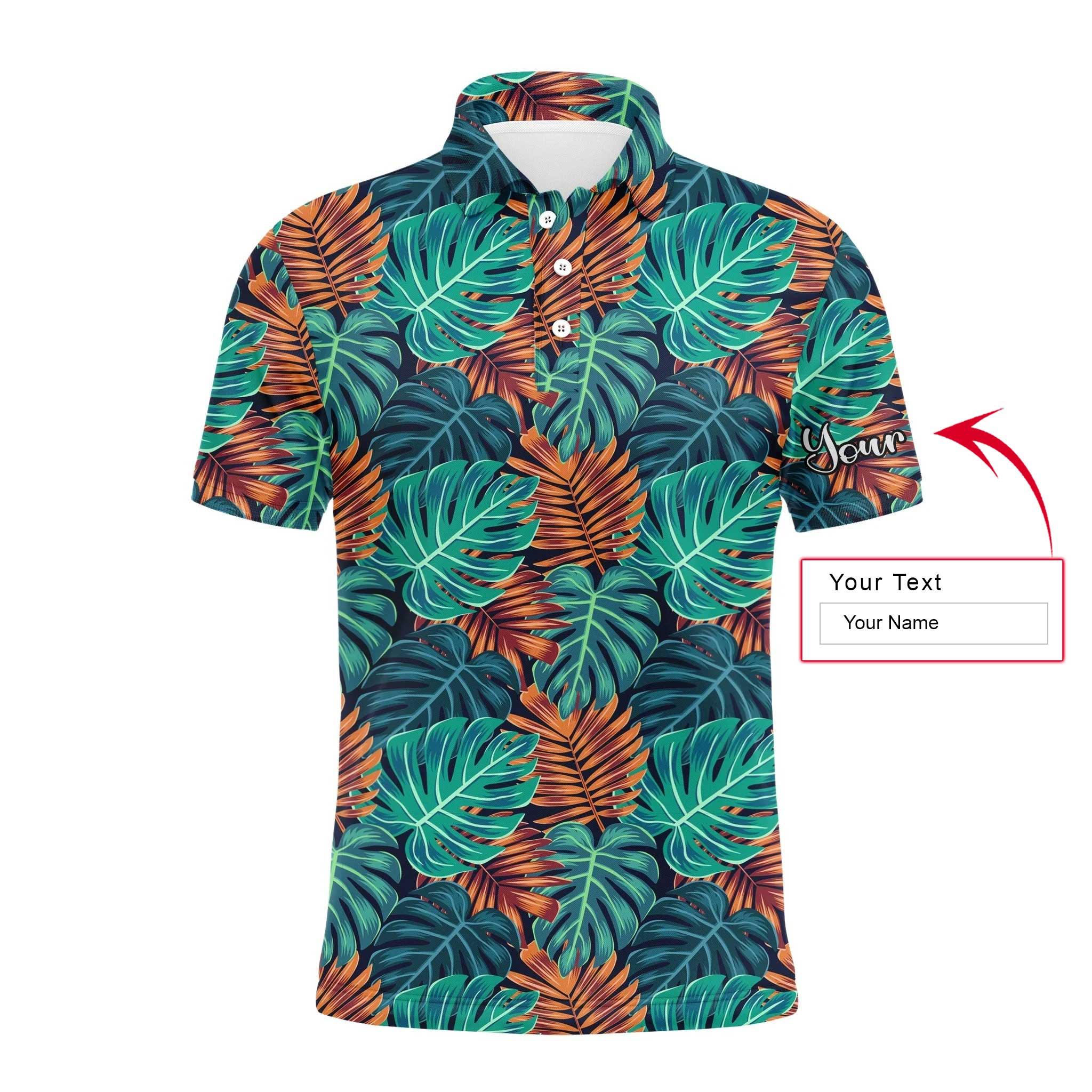 Men Tropical Polo Shirt - Monstera And Palm Leaves Nature Tropical Pattern Custom Name Men Polo Shirt - Personalized Gift For Men, Friends, Family