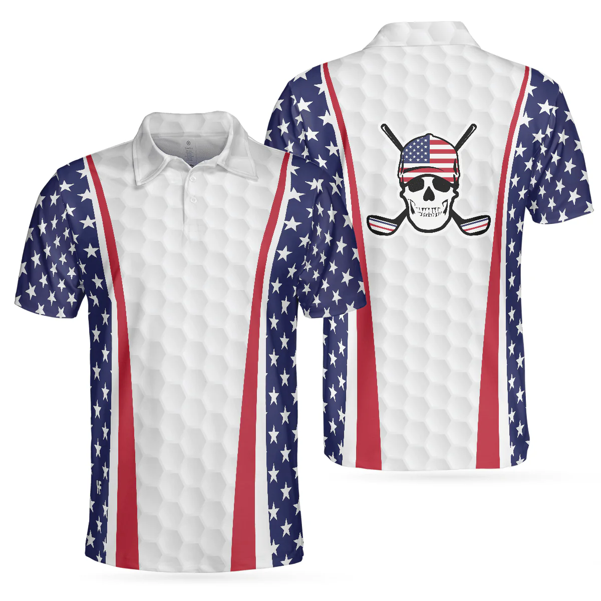 Men Golf Polo Shirt - Patriotic Golf Texture Skull USA Flag Golf Men Polo Shirt, American Flag Polo Shirt, Best Golf Shirt For Men