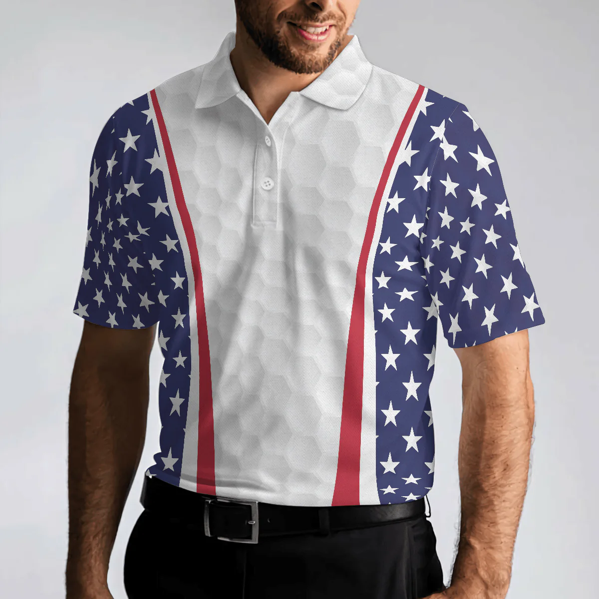 Men Golf Polo Shirt - Patriotic Golf Texture Skull USA Flag Golf Men Polo Shirt, American Flag Polo Shirt, Best Golf Shirt For Men - Image 5
