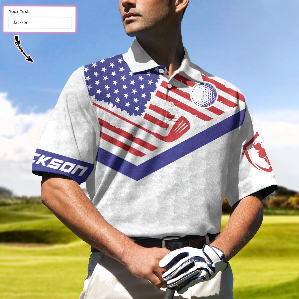 Men Golf Polo Shirt - Personalized White Golf Pattern Men Polo Shirt, Golf American Flag New Custom Polo Shirt, Patriotic Golf Shirt For Men, Golfers - Image 5