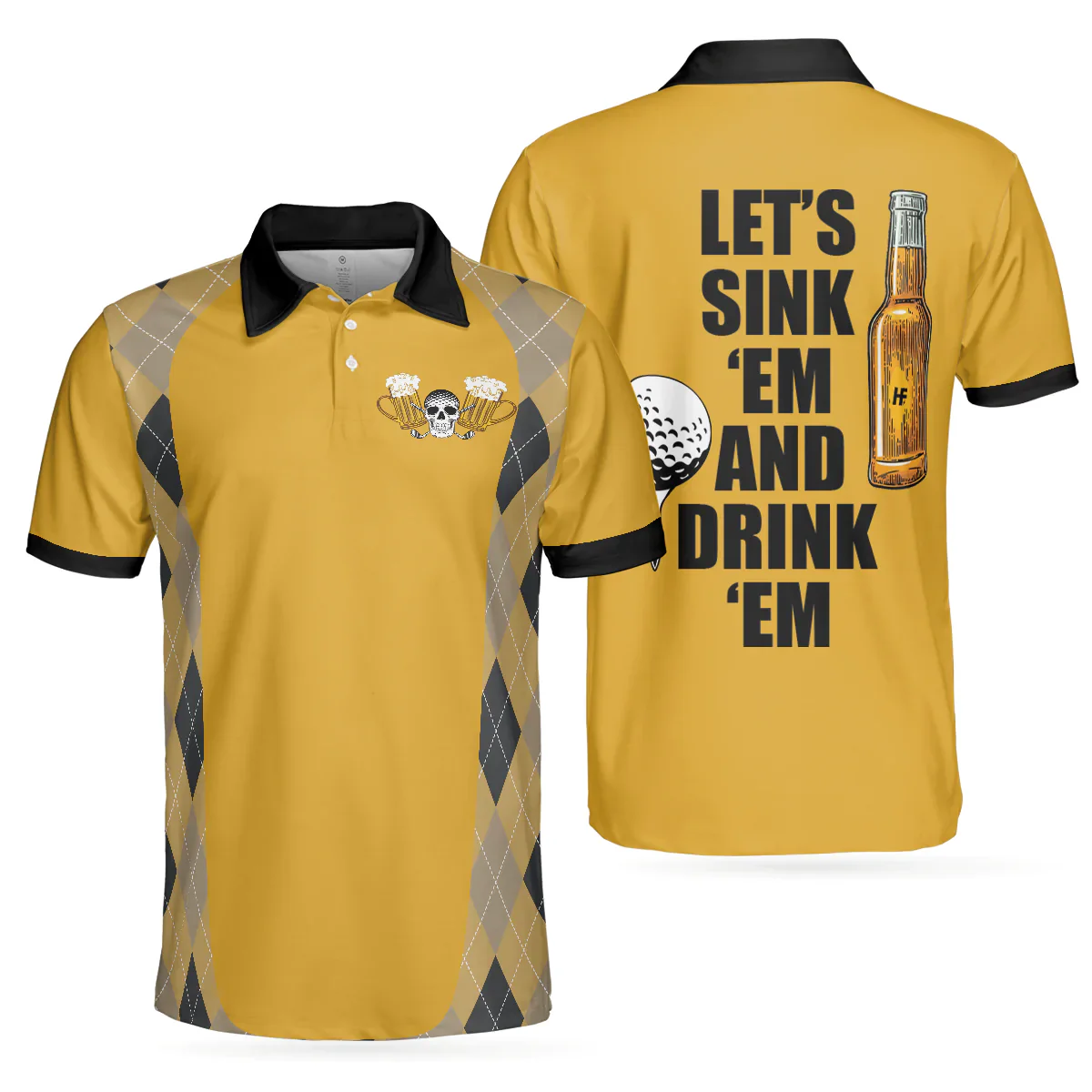 Men Golf Polo Shirt - Plaid Pattern Golf Beer Men Polo Shirt, Let's Sink 'Em And Drink 'Em Golf Polo Shirt, Golf Gift Idea For Beer Lovers - Image 2