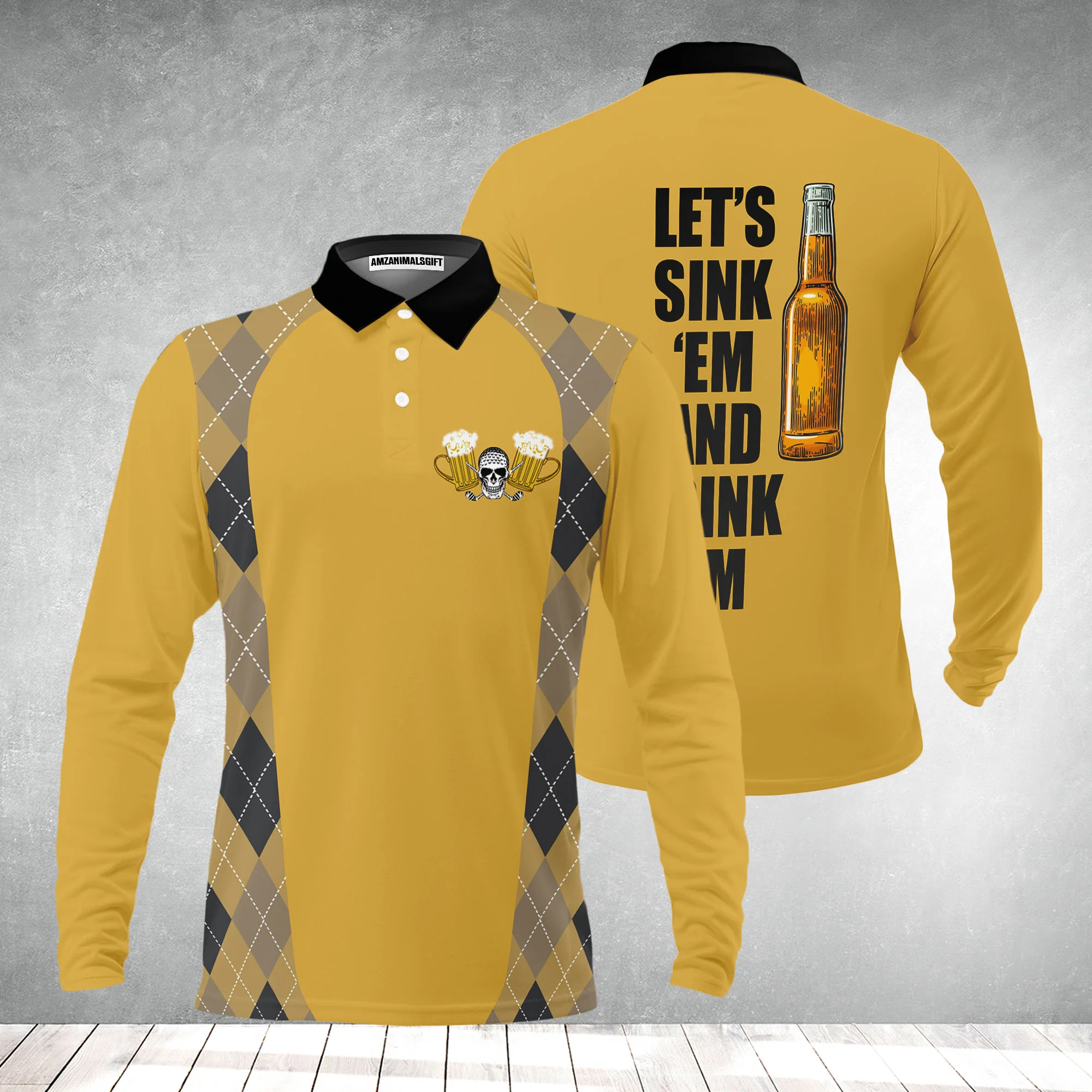 Men Golf Polo Shirt - Plaid Pattern Golf Beer Men Polo Shirt, Let's Sink 'Em And Drink 'Em Golf Polo Shirt, Golf Gift Idea For Beer Lovers - Image 5