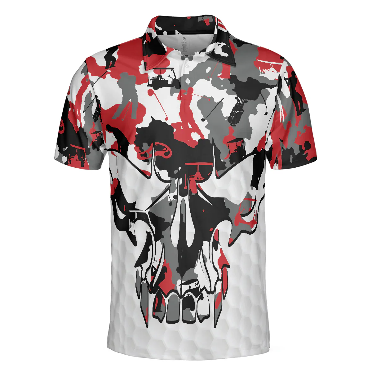 Men Golf Polo Shirt - Red And White Camouflage Golf Set Skull Polo Shirt, Camo Golf Shirt For Men - Best Gift For Men, Golfer - Image 3