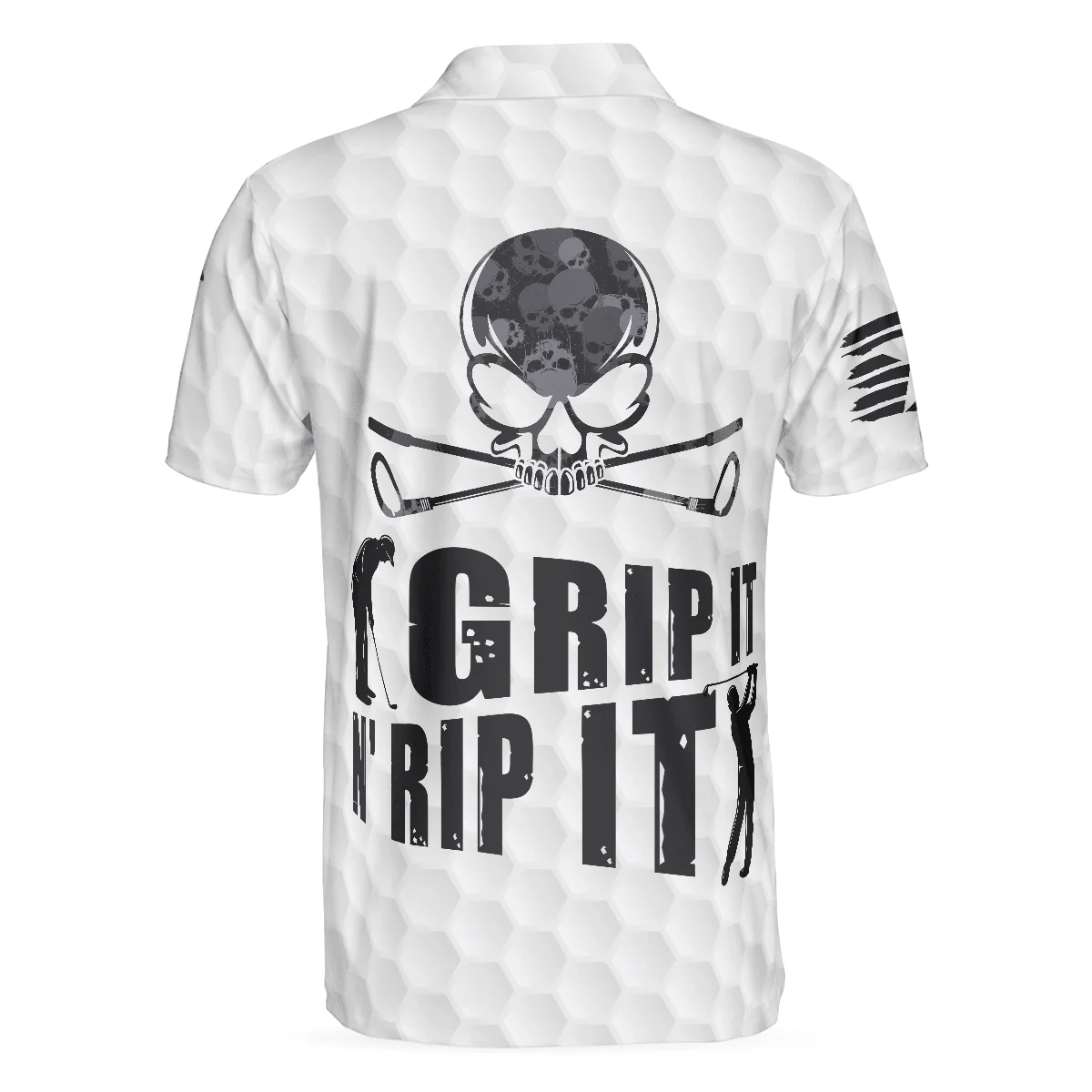 Men Golf Polo Shirt - Ripped Skull Pattern Men Polo Shirt, Grip It N' Rip It Golf Ball Texture Polo Shirt, Best Golf Shirt For Men - Image 2