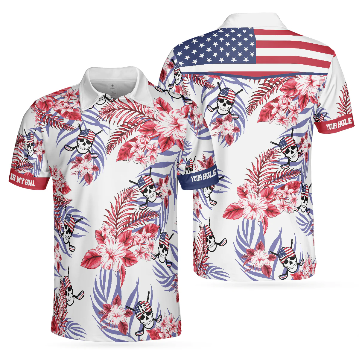 Men Golf Polo Shirt - Seamless Tropical Pattern Golf Skull America Polo Shirt, Texas Bluebonnet Golf Shirt For Men - Perfect Gift For Men, Golfers