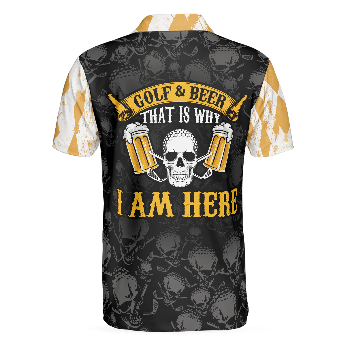 Men Golf Polo Shirt - Skull Cool Drinking Golf Men Polo Shirt, Golf & Beer That Is Why I Am Here Skull Polo Shirt, Best Golf Shirt Design For Beer Lovers - Image 2