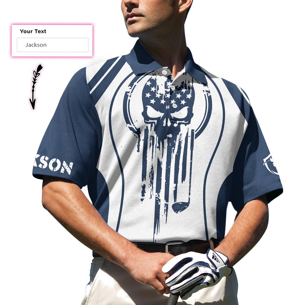 Men Golf Polo Shirt - Skull Golf Custom Name Polo Shirt, Personalized Skull American Flag Golf Polo Shirt - Perfect Gift For Men, Golfers - Image 5