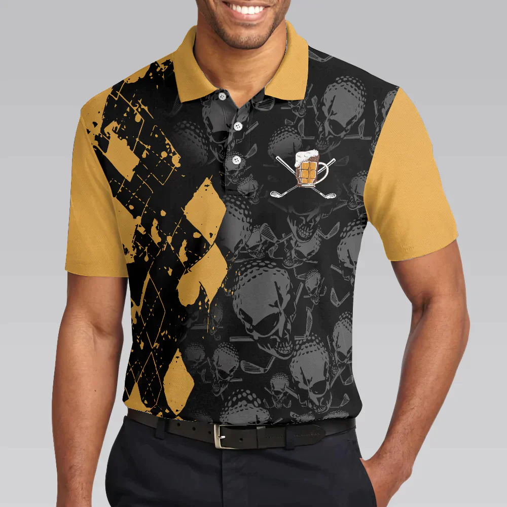 Men Golf Polo Shirt - Skull Pattern Golf Drinking Men Polo Shirt, It Golf & Beer's Time Polo Shirt, Best Beer Golf Shirt For Men - Image 4