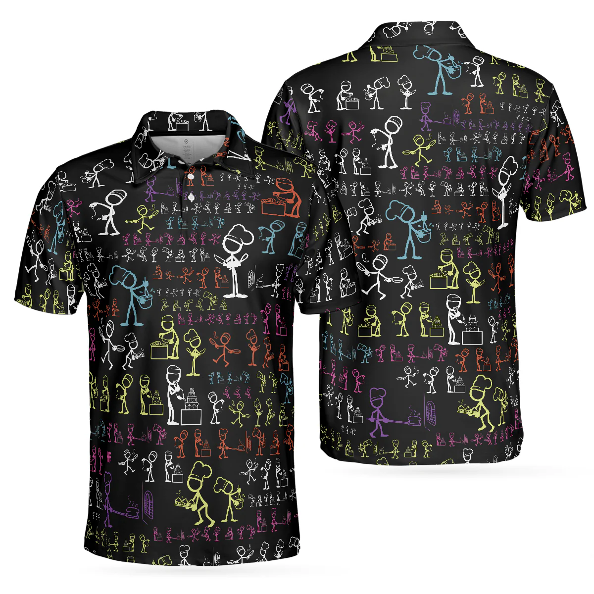 Men Golf Polo Shirt - Stickfigures Chef Polo Shirt, Doodling Cooking Polo Shirt, Best Chef Shirt For Men - Perfect Gift For Men, Golfers