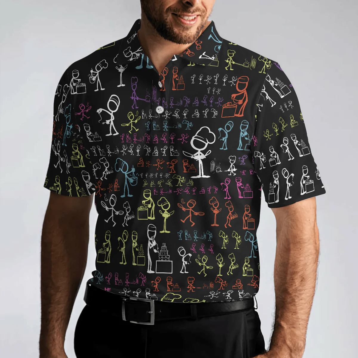 Men Golf Polo Shirt - Stickfigures Chef Polo Shirt, Doodling Cooking Polo Shirt, Best Chef Shirt For Men - Perfect Gift For Men, Golfers - Image 4