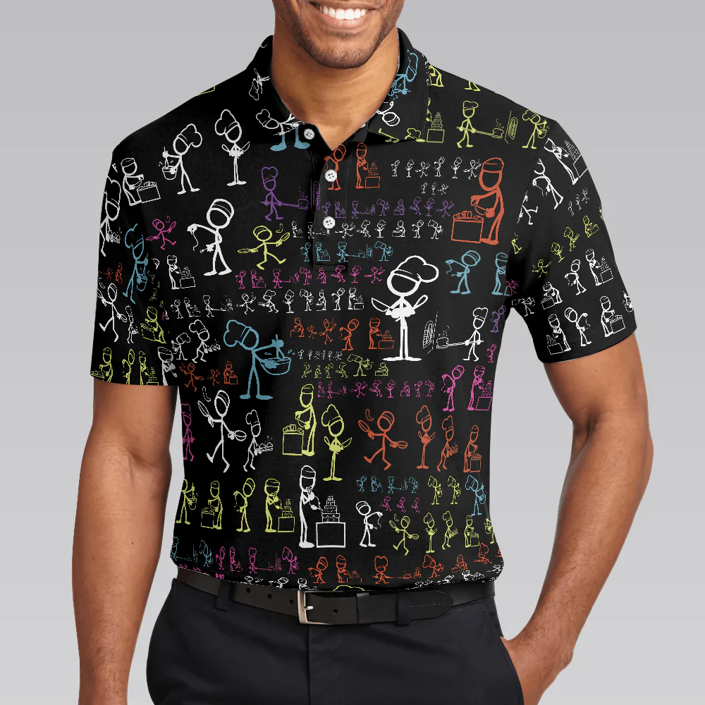 Men Golf Polo Shirt - Stickfigures Chef Polo Shirt, Doodling Cooking Polo Shirt, Best Chef Shirt For Men - Perfect Gift For Men, Golfers - Image 5