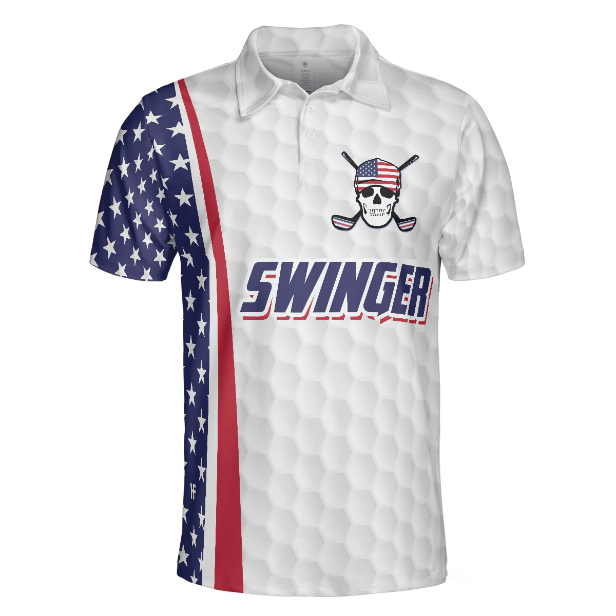 Men Golf Polo Shirt - Swinger Skull Golf Polo Shirt, Golf Pattern American Flag Polo Shirt, Best Golf Shirt For Men - Perfect Gift For Men, Golfers - Image 3