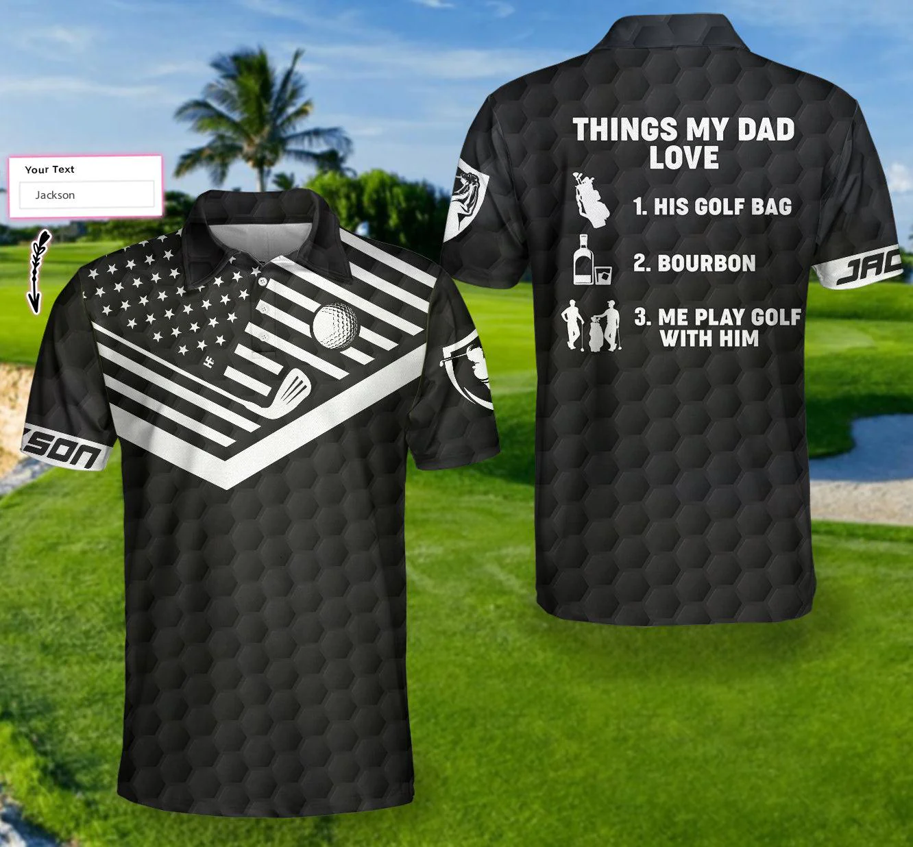 Men Golf Polo Shirt - Things My Dad Love Golfing And Bourbon Custom Polo Shirt, Personalized Golf Shirt - Perfect Gift For Men