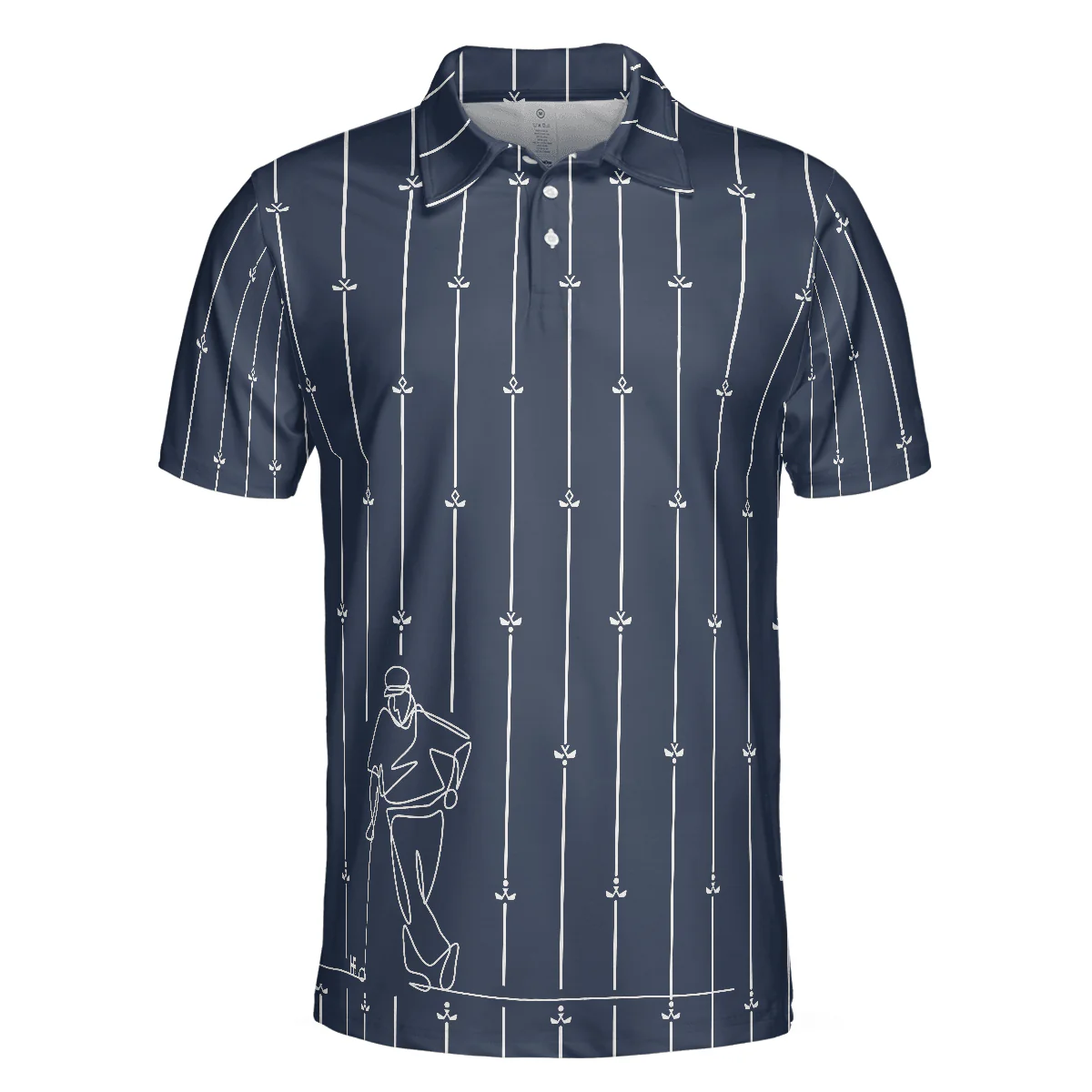Men Golf Polo Shirt - Vertical Stripe Golf Club Polo Shirt, Black And White One Line Drawing Golfer Polo Shirt - Perfect Gift For Men - Image 3