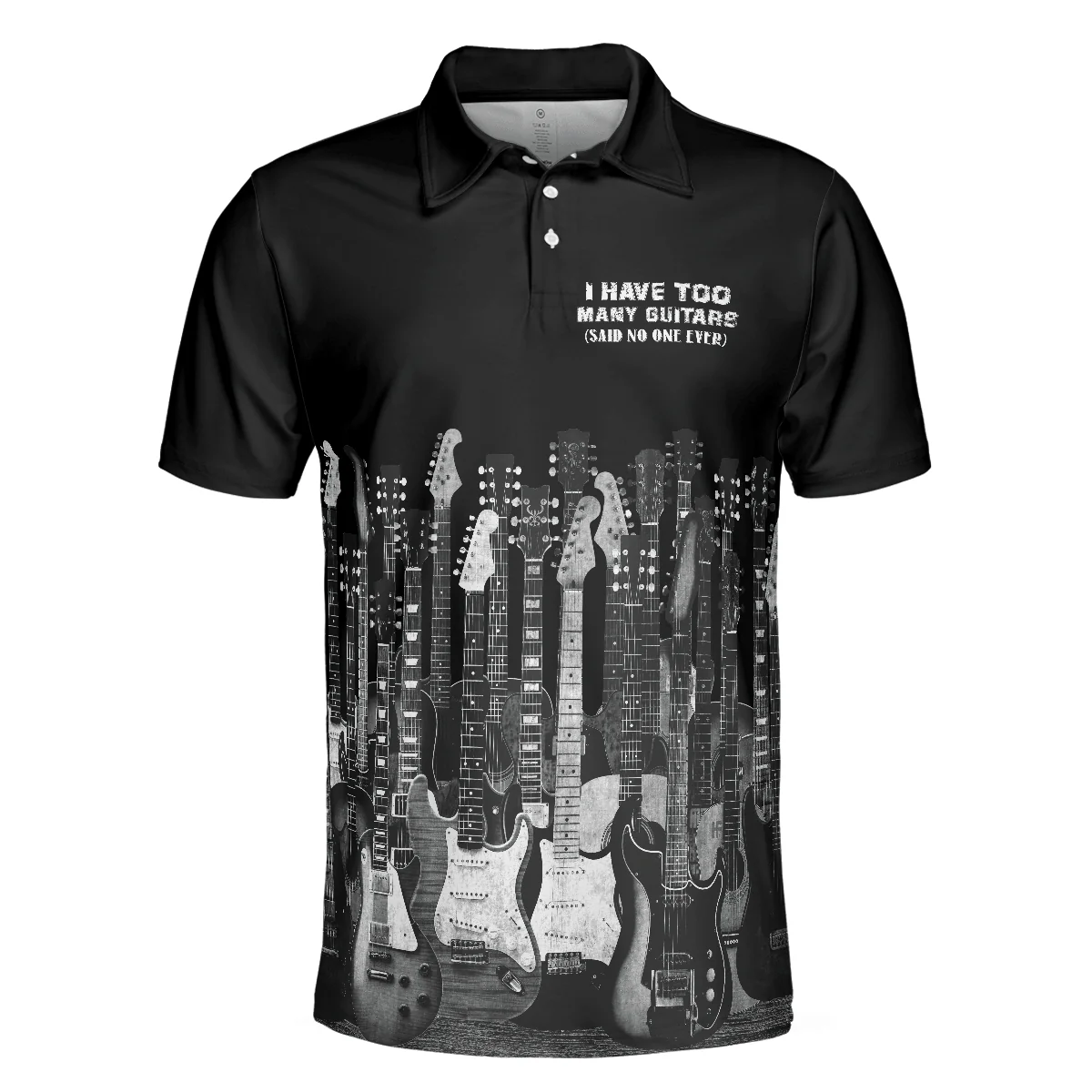 Men Guitar Polo Shirt - I Have Too Many Guitars Black Polo Shirt, Guitarist Polo Shirt, Best Guitar Shirt For Men - Image 3