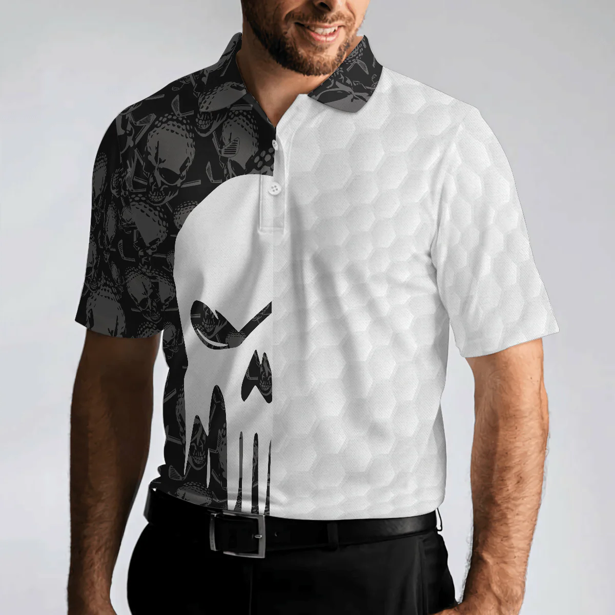 Men Polo Shirt - Bad Day Of Golf Polo Shirt, Black And White Skull Flag Polo Shirt - Perfect Gift For Men, Golfers - Image 5