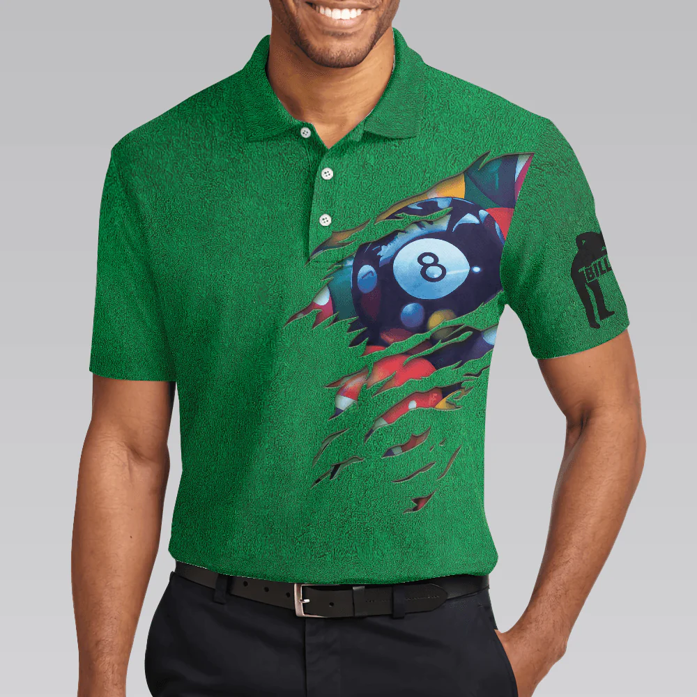 Men Polo Shirt - Billiards Green American Flag Polo Shirt, Unique Billiards Shirt For Men - Gift For Billiards Player- Cool Gift For Pool Players - Image 5