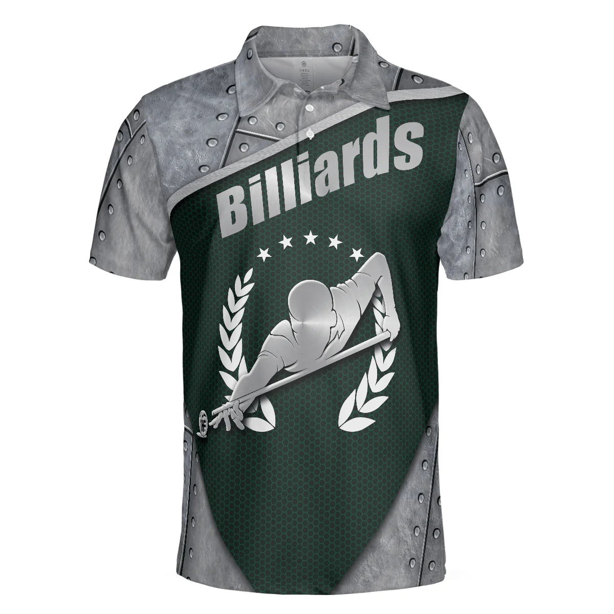 Men Polo Shirt - Billiards Steel Pattern Polo Shirt, Cool Pool Player Billiards Shirt For Men - Best Billiards Shirt For Men - Image 3