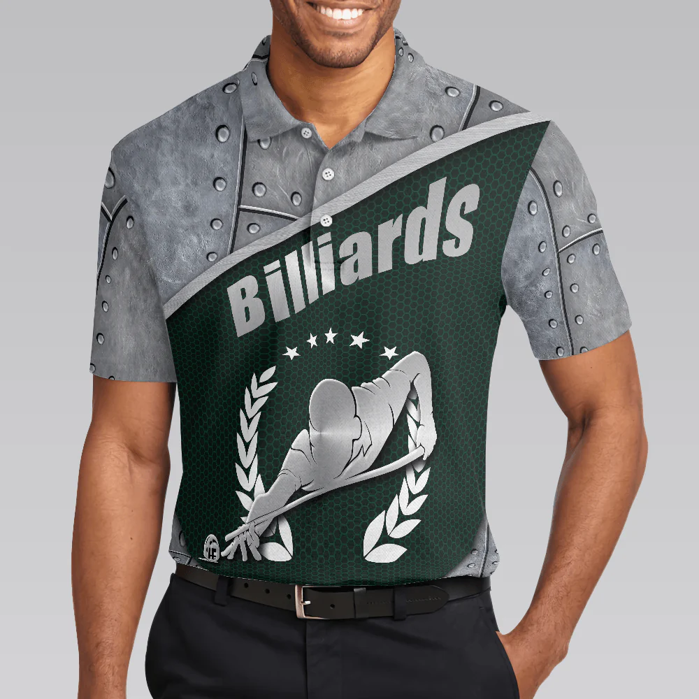 Men Polo Shirt - Billiards Steel Pattern Polo Shirt, Cool Pool Player Billiards Shirt For Men - Best Billiards Shirt For Men - Image 4