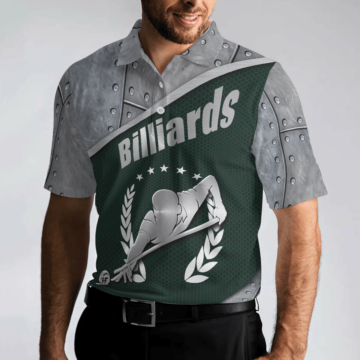 Men Polo Shirt - Billiards Steel Pattern Polo Shirt, Cool Pool Player Billiards Shirt For Men - Best Billiards Shirt For Men - Image 5