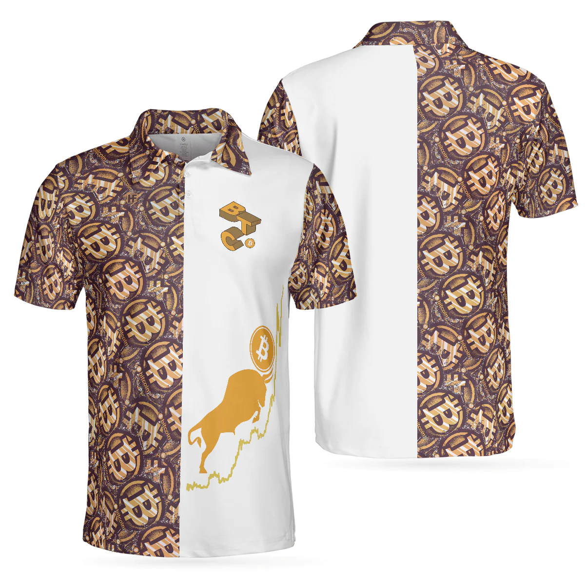 Men Polo Shirt - Golden Black Bitcoin Polo Shirt, White Bitcoin-Themed Polo Shirt, Best Shirt For Men, Bitcoin Investors