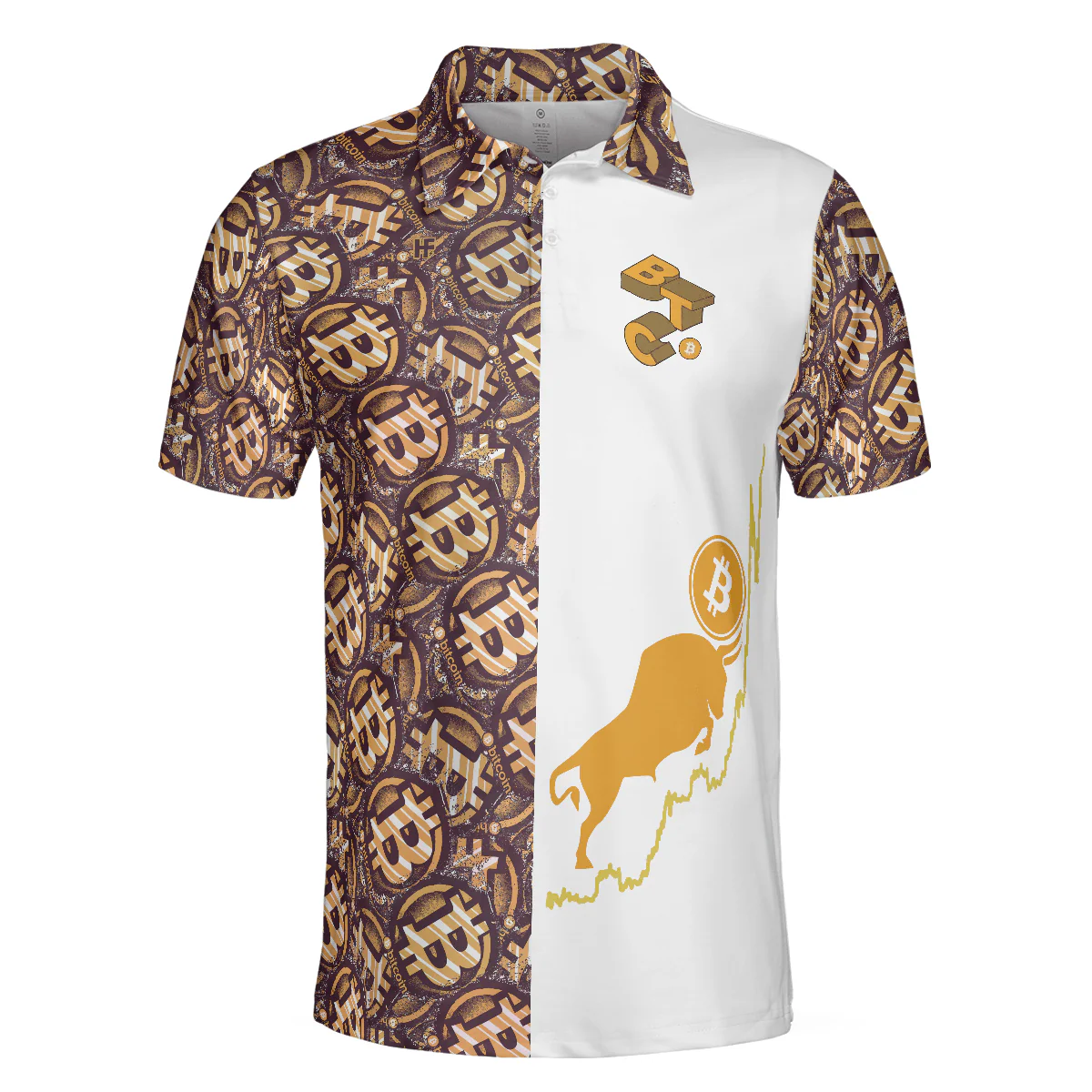 Men Polo Shirt - Golden Black Bitcoin Polo Shirt, White Bitcoin-Themed Polo Shirt, Best Shirt For Men, Bitcoin Investors - Image 3